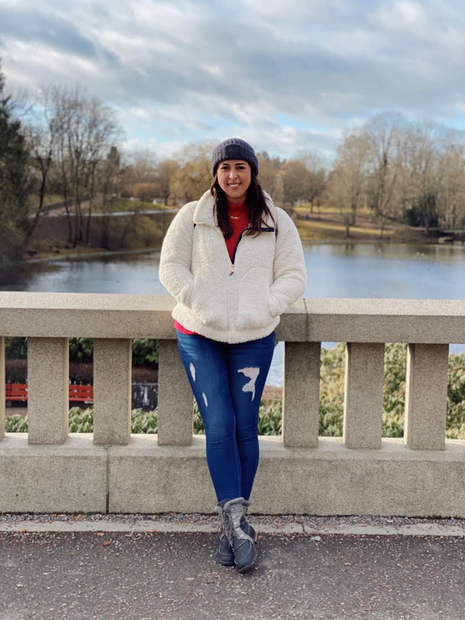 Caroline Finke on a bridge overlooking the water